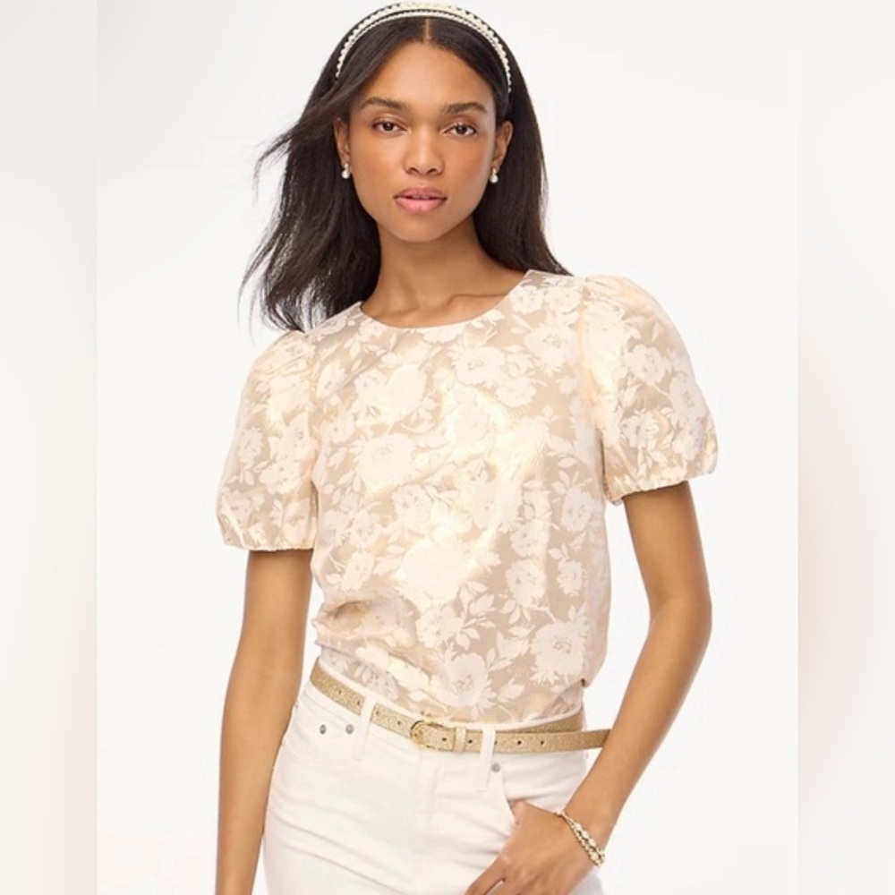 J. Crew Factory Jacquard Puff-Sleeve Top